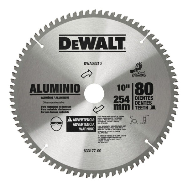 Disco para Sierra 10" Adaptadores 80 Dientes Aluminio DEWALT